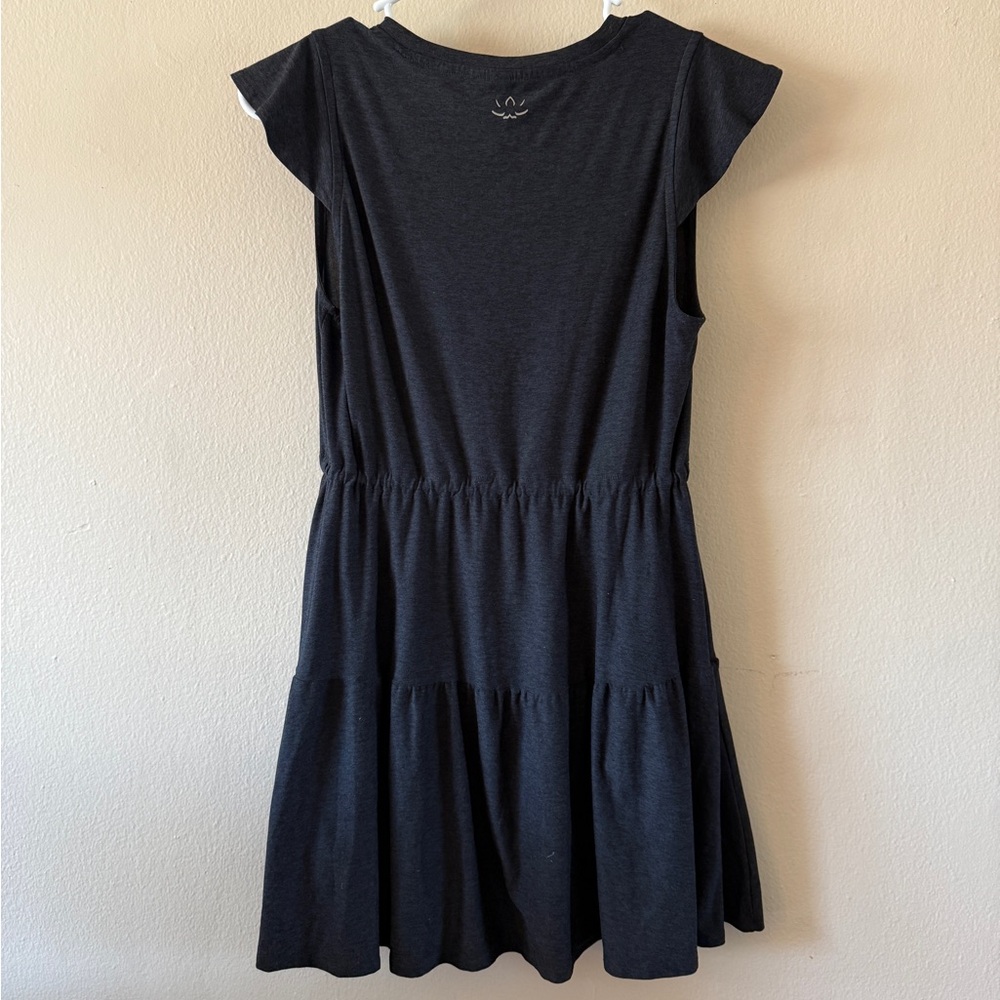 Beyond Yoga Charcoal Black V-Neck Tiered Mini Dress Soft Girl Athleisure size XS - Picture 2 of 4